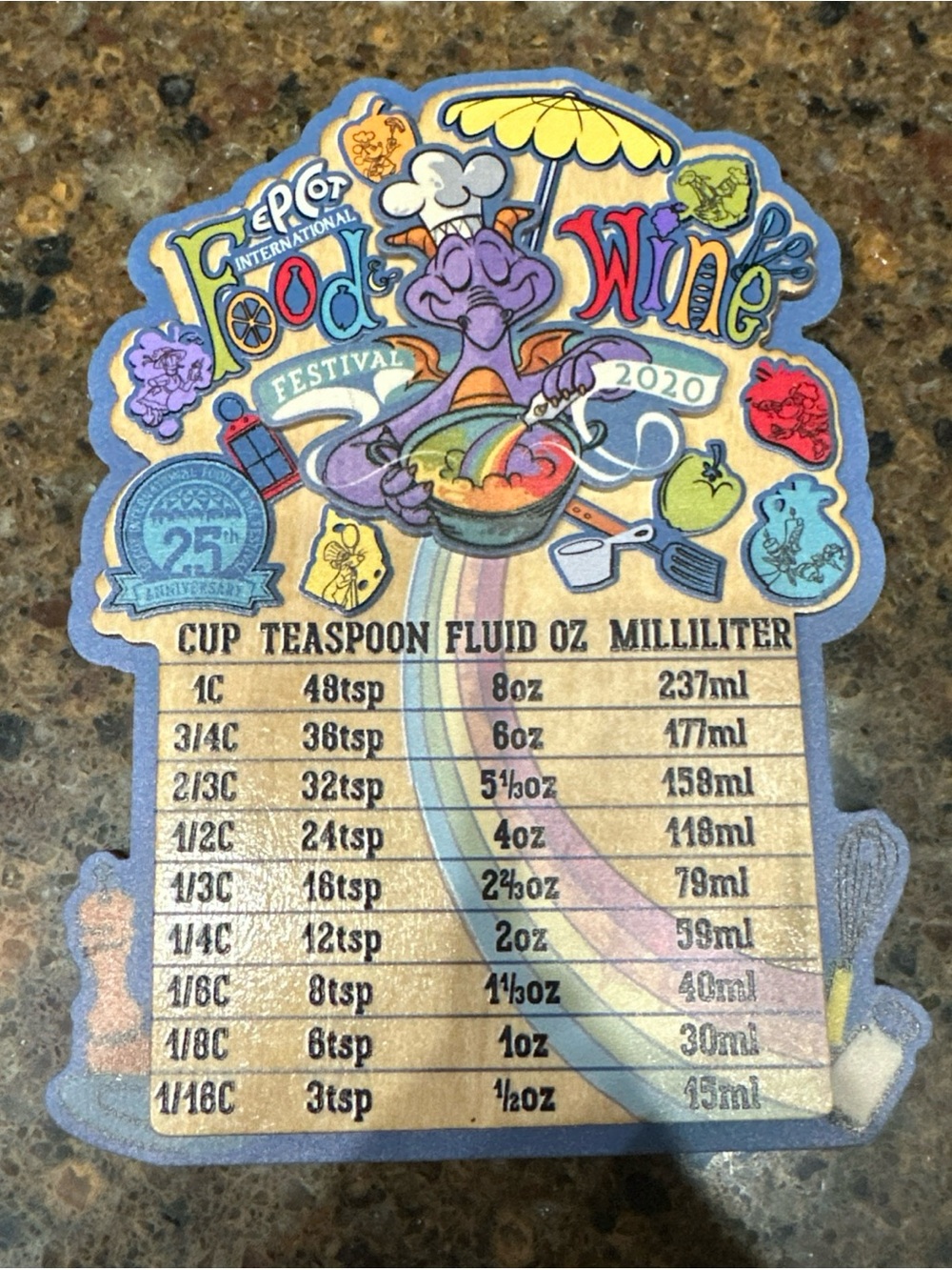 2020 Disney Parks Epcot Food & Wine Figment Large Magnet Measuring Table
